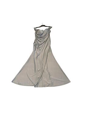 Faeriesty Off-Shoulder Gown Satin Slit Prom Dress 1XL Plus mint Green stretch